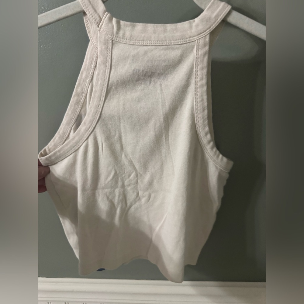 American Eagle Outfitters Graphic Tank Top - Cream and Blue 100% Band Tee - Picture 4 of 4